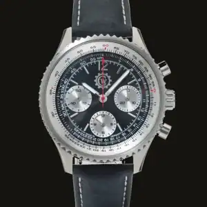The Constantin Weisz Chronograph "Starfighter" 18S001CW features a silver case, black dial with three sub-dials and white markings, and a black leather strap with white stitching. Save 62%—pay interest-free in three with Klarna.