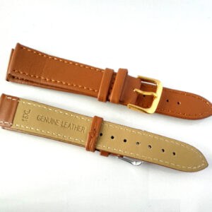 Two Genuine Leather Watch Straps - Tan 18mm XL, feature gold-coloured buckles; one displays the front, the other the underside labelled “Genuine Leather 18KL.” Both are shown against a white background.
