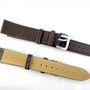 Two Genuine Leather Watch Straps - Brown 18mm XL: the top shows the outer side with a silver coloured buckle, whilst the bottom is flipped to reveal its tan underside marked “GENUINE LEATHER 18K.”.