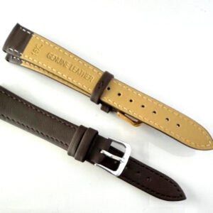 Two Genuine Leather Watch Straps - Brown 16mm XL with silver-coloured buckles are shown on a white background; one strap displays the tan underside with “GENUINE LEATHER” in gold, the other shows the front.