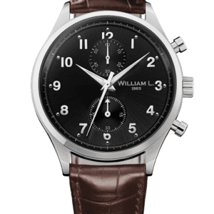 Willam L 1985 Vintage Style Small Chronograph STAINLESS STEEL WITH BROWN DIAL AND BROWN ‘CROCO’ STRAP Ref. WLAC02NRCN - Buy with Klarna