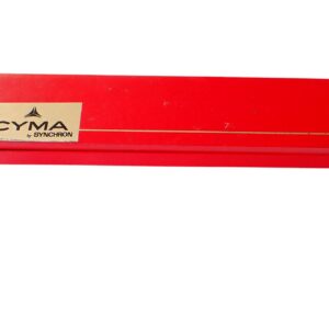 Chrome red watch box with Cyma by Synchron logo for luxury watch packaging.