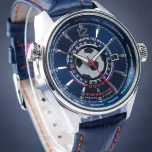 High-end football watch with Russian national team branding and UEFA Champions League details.