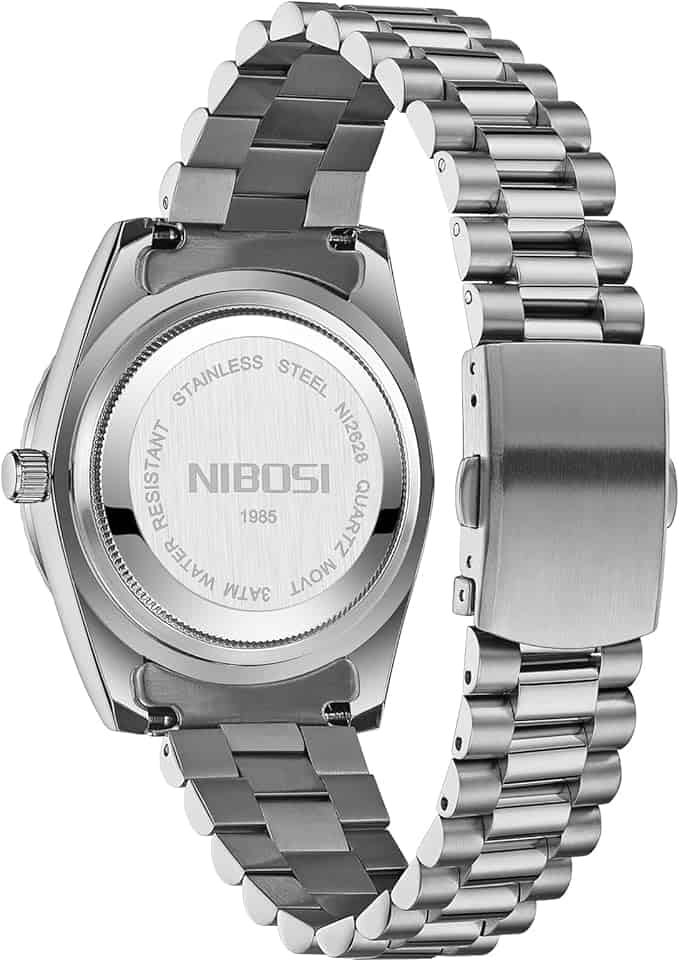 Nibosi Classic Day Date Watch 2628 Steel and Aqua Blue Face - Image 3