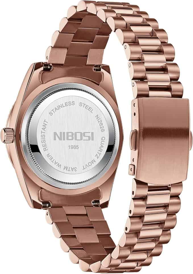 Nibosi Classic Day Date Watch 2628 Rose Gold and Brown Face - Image 6