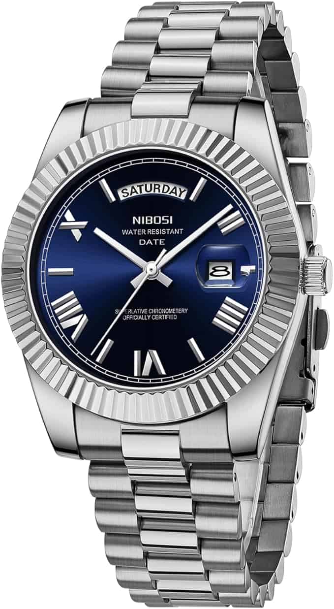 Nibosi Classic Day Date Watch 2628 Steel and Midnight Blue Face - Image 2
