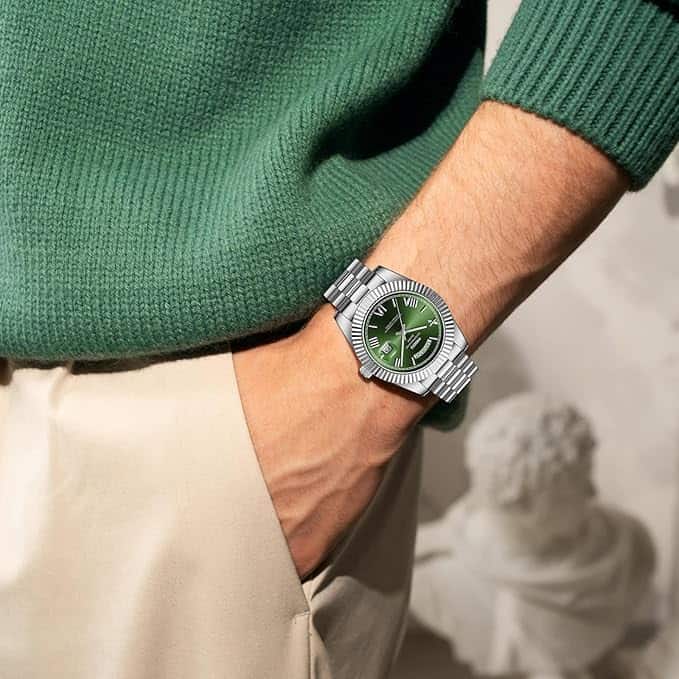 Nibosi Classic Day Date Watch 2628 Steel and Green Face - Image 2