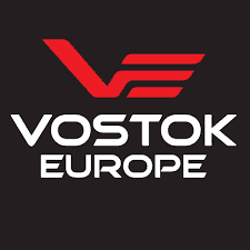 The Vostok Europe Gaz-14 Limousine Dual Time Automatic 2426-5609060 features a bold red "VE" logo above "VOSTOK EUROPE" in white, all set on a black background. Pay with Klarna.
