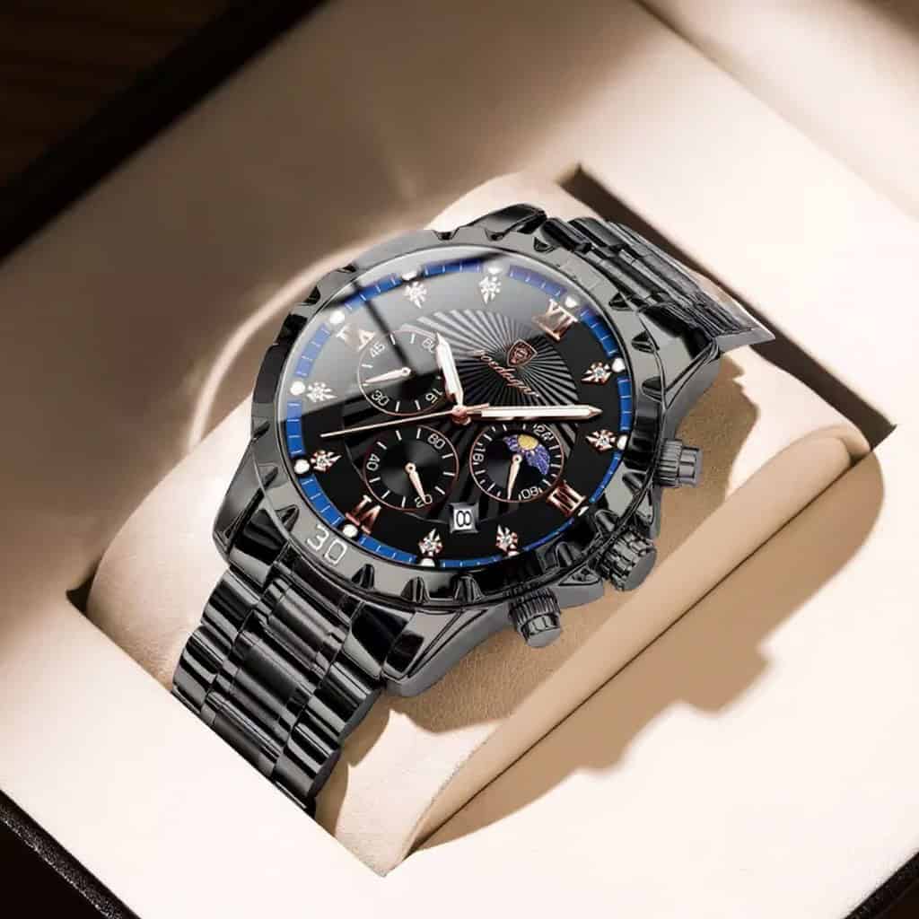 POEDAGAR Riegnmasier Military Watch - Silver Steel/Black - Image 10