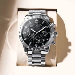 POEDAGAR Riegnmasier Military Watch - Silver Steel/Black
