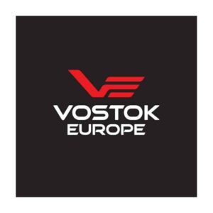 The Vostok Europe ROCKET N1 NH35-225B616 features a red stylised VE logo above the white brand name on a black background.