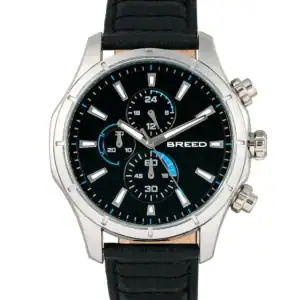 Breed Lacroix Chronograph Leather-Band Watch - Silver/Black