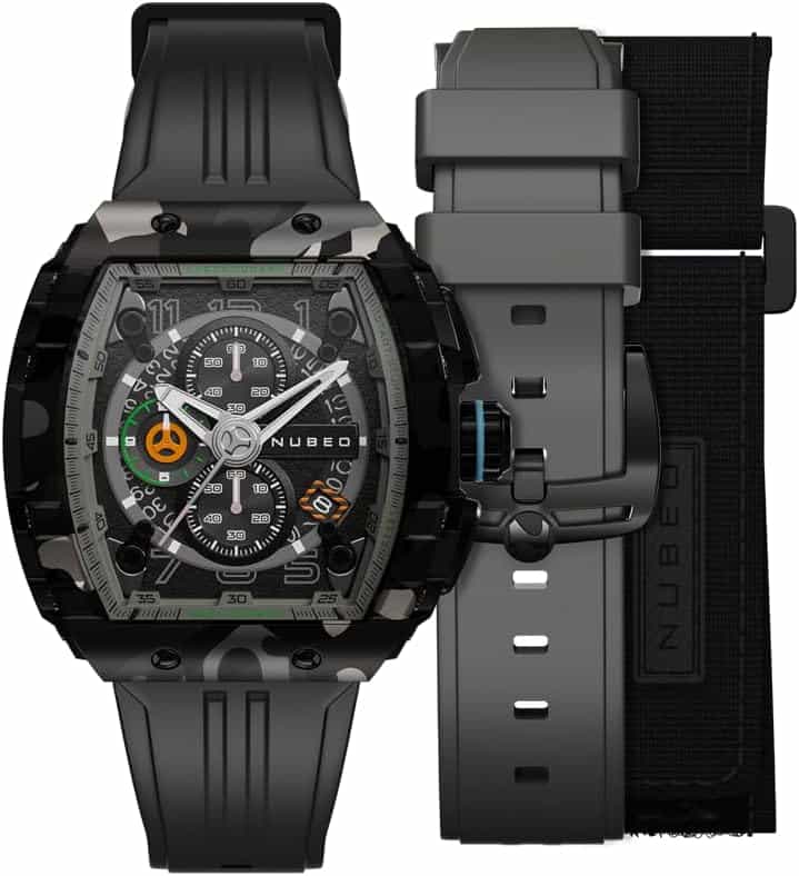 Nubeo Men's 48mm Space Magellan Chronograph Dark Camo Limited Edition Three Straps NB-6024-OJ